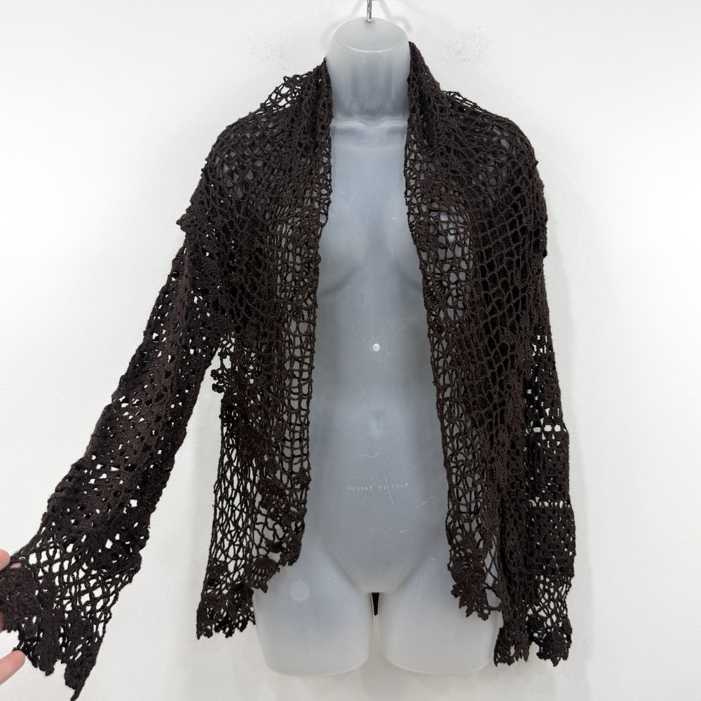 Y2K Whimsigoth Renaissance Crochet Cardigan L Brown Cottagecore Layer Boho